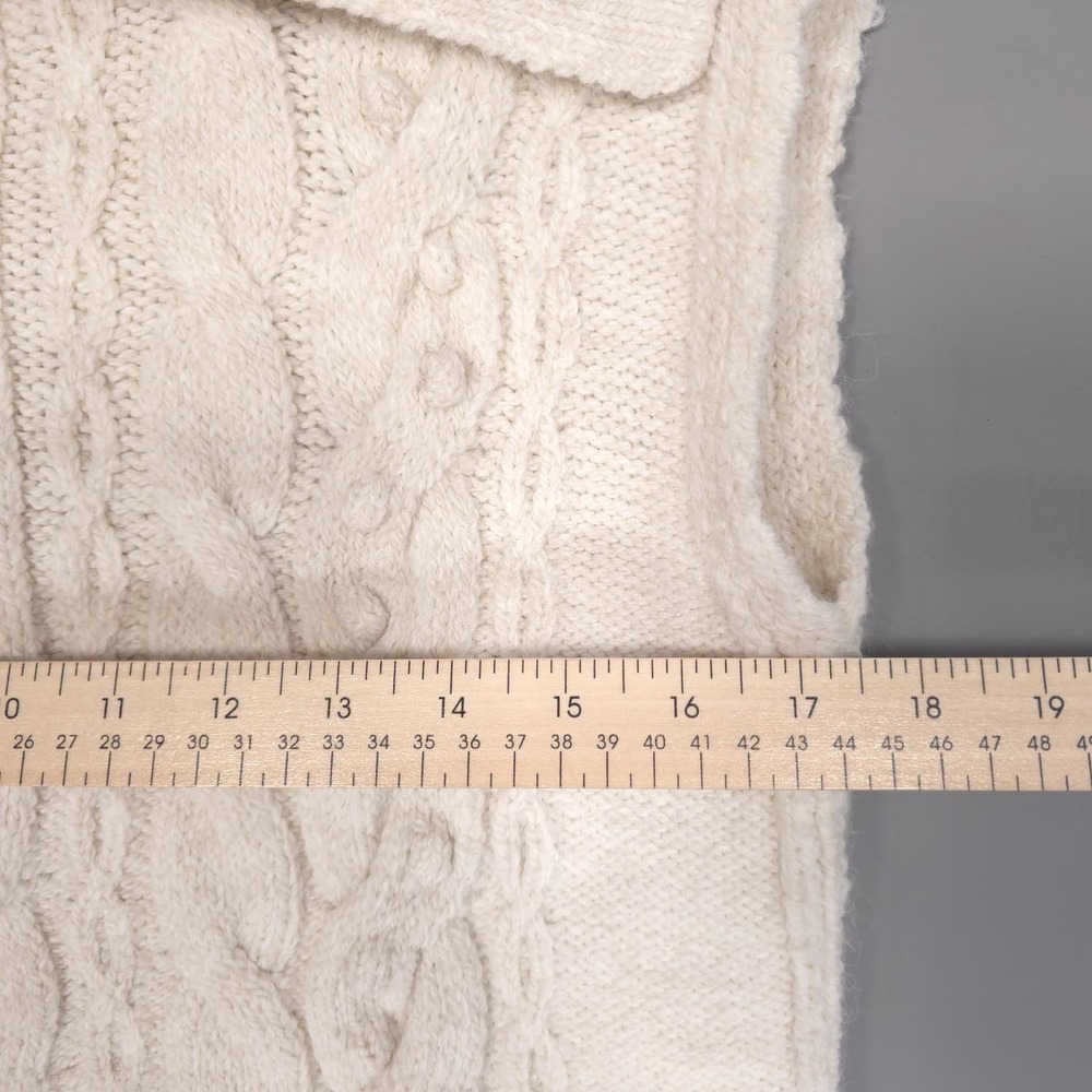 ANTHROPOLOGIE Cable Knit Sweater Vest‎ MEDIUM Ivory Button Mock Neck Turkey - Picture 4 of 9